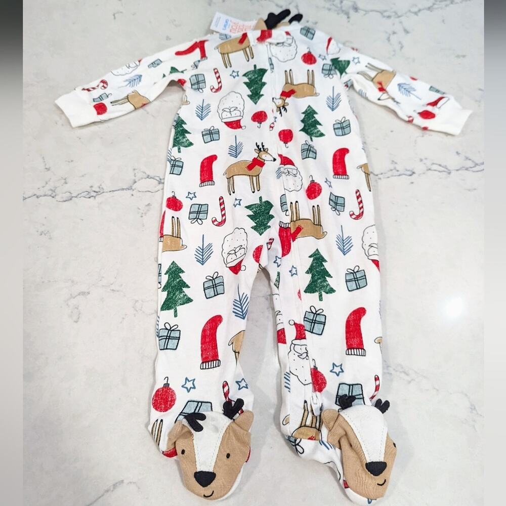 CARTER'S Christmas Footed Pajamas with Reindeer Santa Trees Presents 6 Month NEW